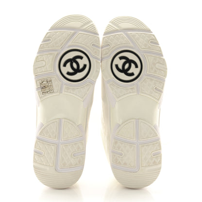 Chanel Nylon Calfskin Suede Fabric CC Sneakers 39.5 White 5 of 10