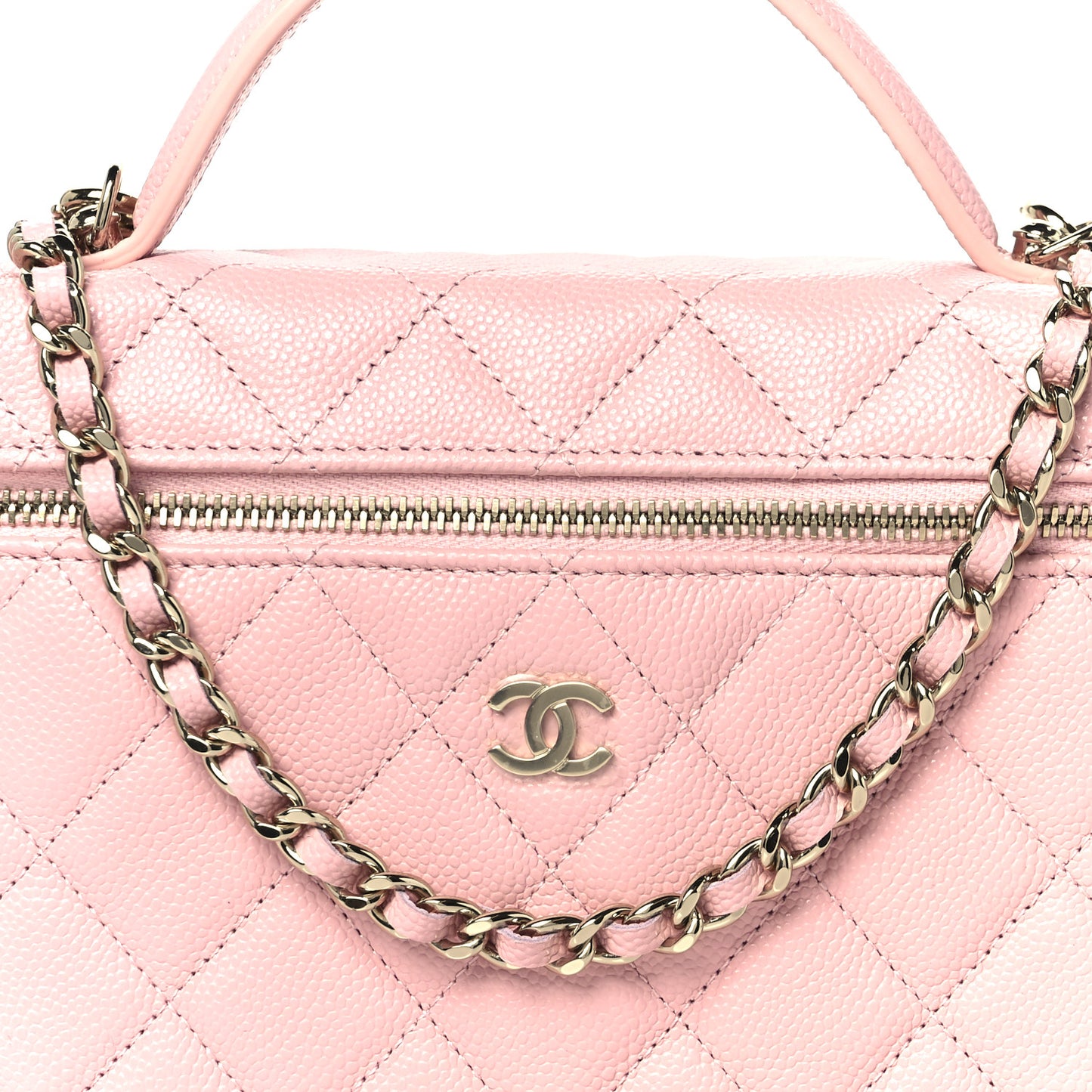 Caviar Quilted Top Handle Slim Vanity With Chain Light Pink