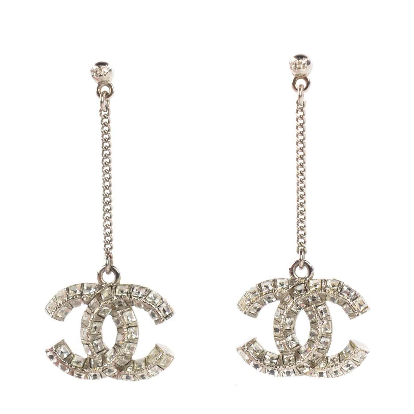 Baguette Crystal CC Dangle Earrings Silver