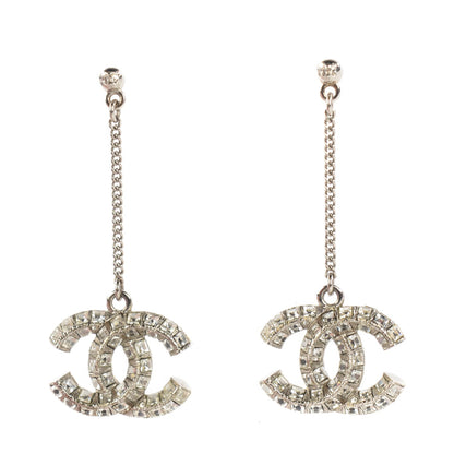 Chanel Baguette Crystal CC Dangle Earrings Silver 1 of 4