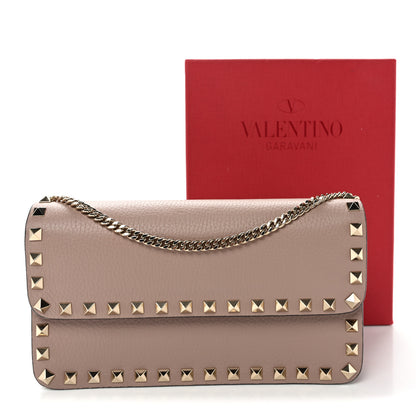 Valentino Garavani Pebbled Calfskin Rockstud Flap Wallet On Chain Poudre 10 of 10