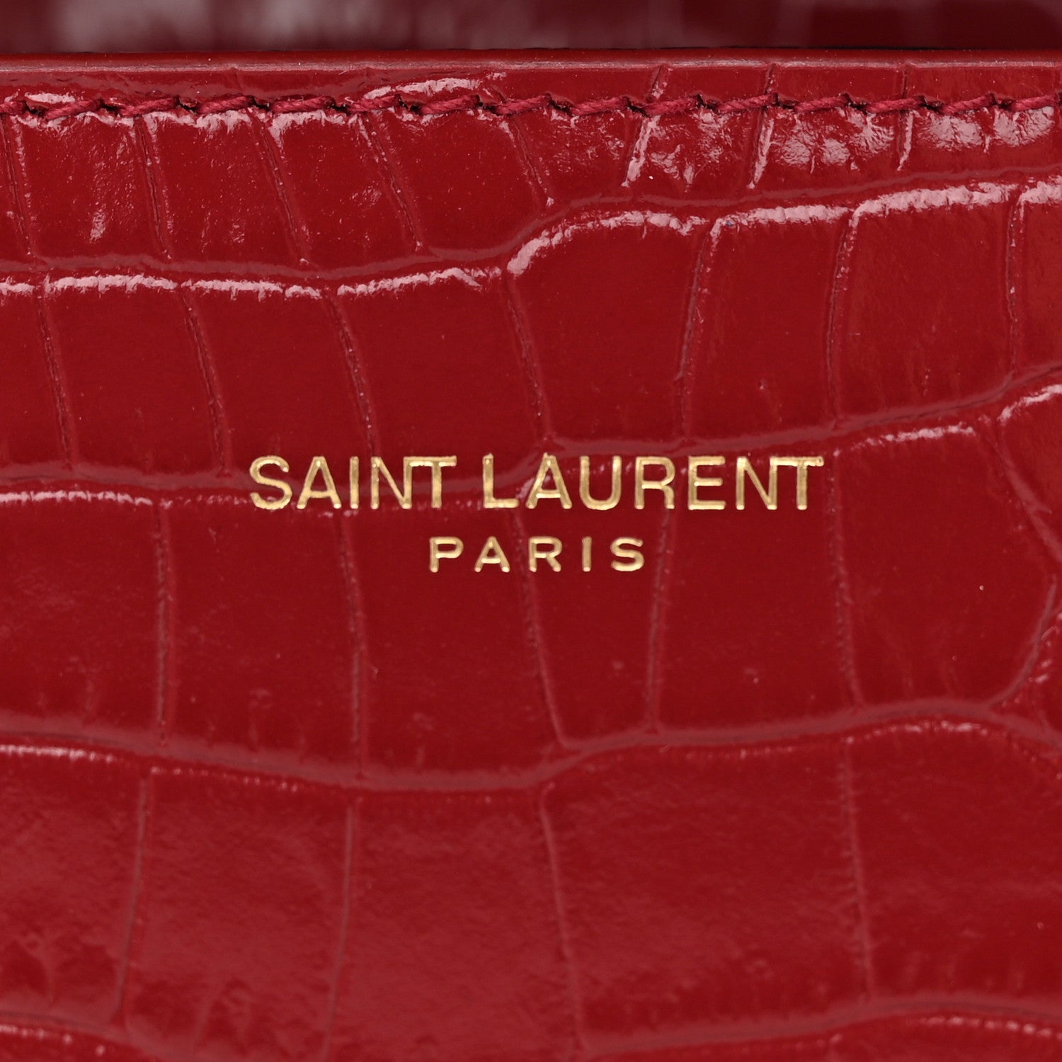 Saint Laurent Calfskin Crocodile Embossed Mini Classic Monogram Cassandra Top Handle Red 7 of 10