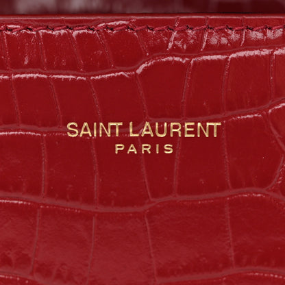 Saint Laurent Calfskin Crocodile Embossed Mini Classic Monogram Cassandra Top Handle Red 7 of 10