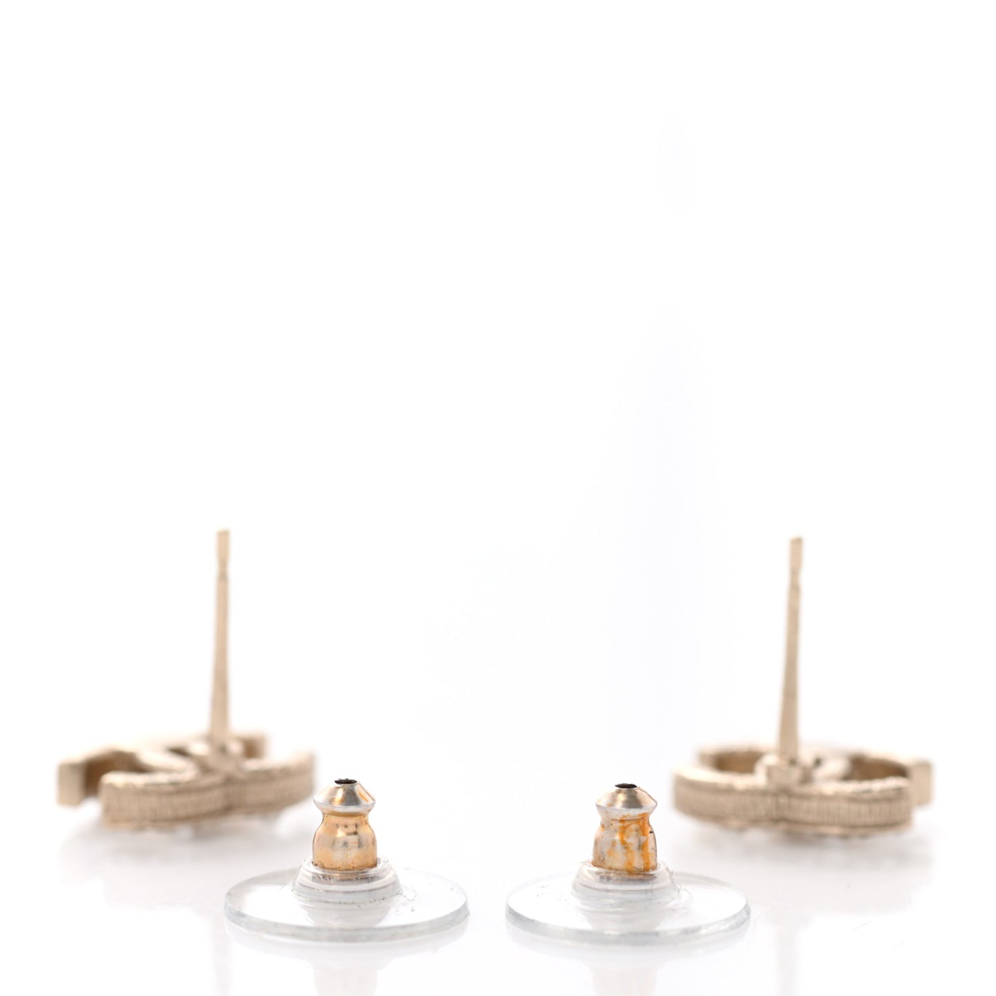 Pearl Crystal CC Charms Stud Earrings Light Gold