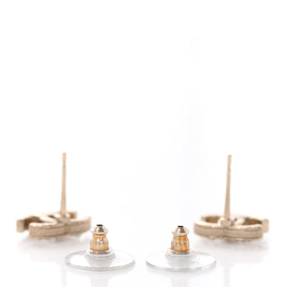 Chanel Pearl Crystal CC Charms Stud Earrings Light Gold 3 of 4