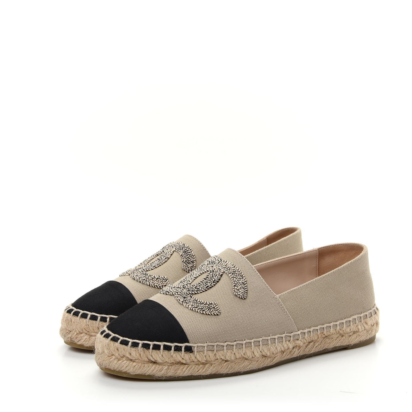 Canvas Grosgrain CC Espadrilles 36 Beige Black