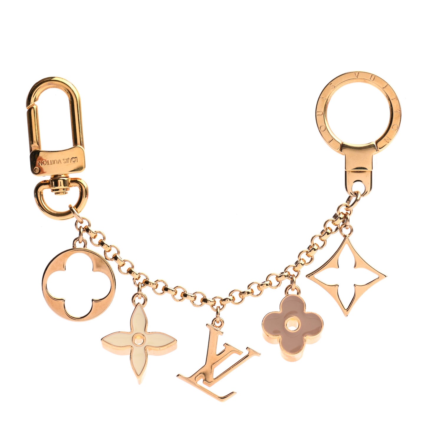 Brass Enamel Fleur De Monogram Bag Charm Chain Gold