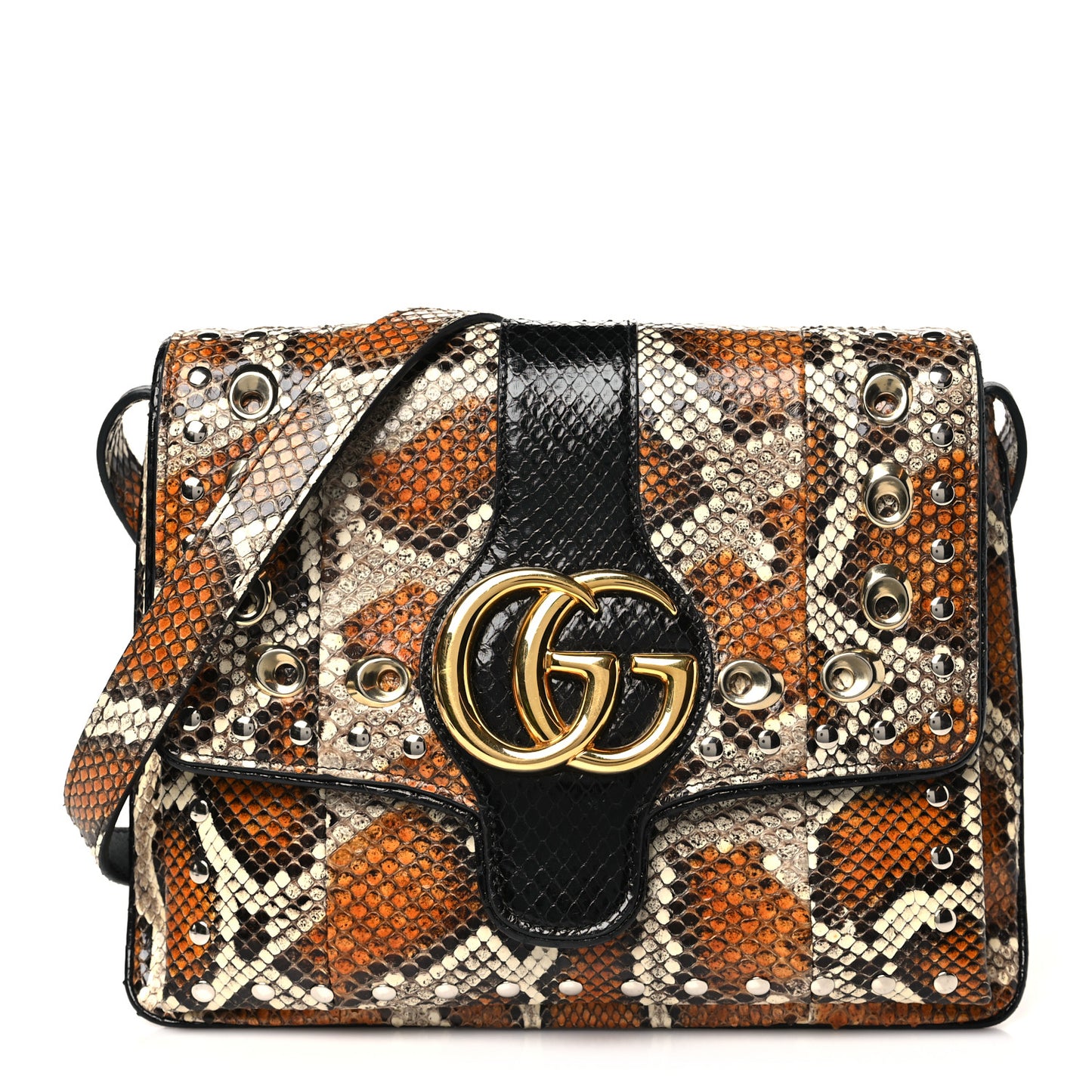 Snakeskin Medium Arli Flap Shoulder Bag Cognac Black