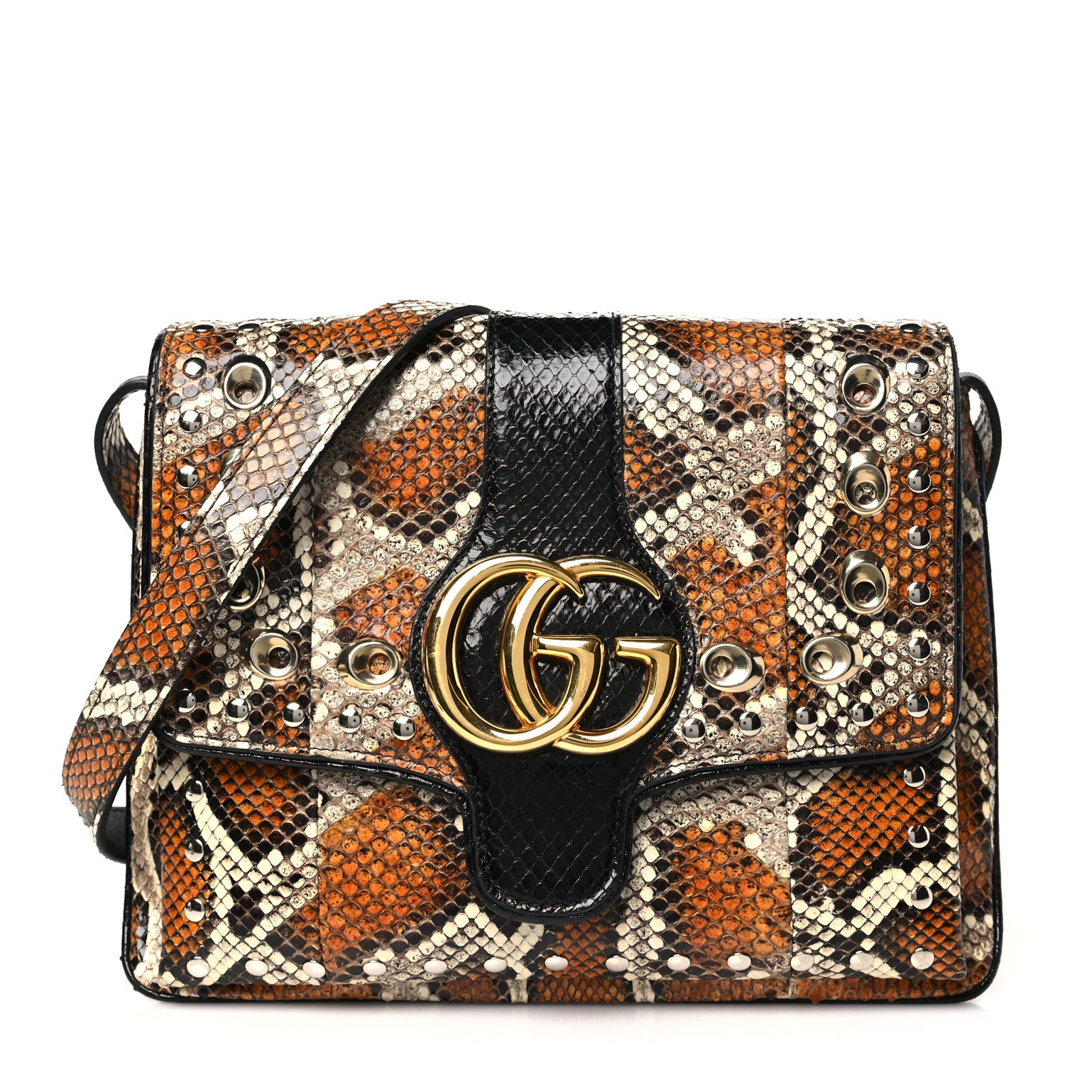 Gucci Snakeskin Medium Arli Flap Shoulder Bag Cognac Black 1 of 10