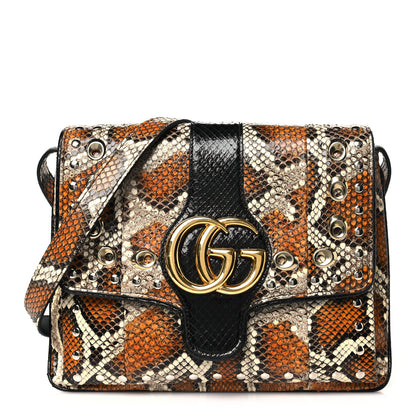 Gucci Snakeskin Medium Arli Flap Shoulder Bag Cognac Black 1 of 10