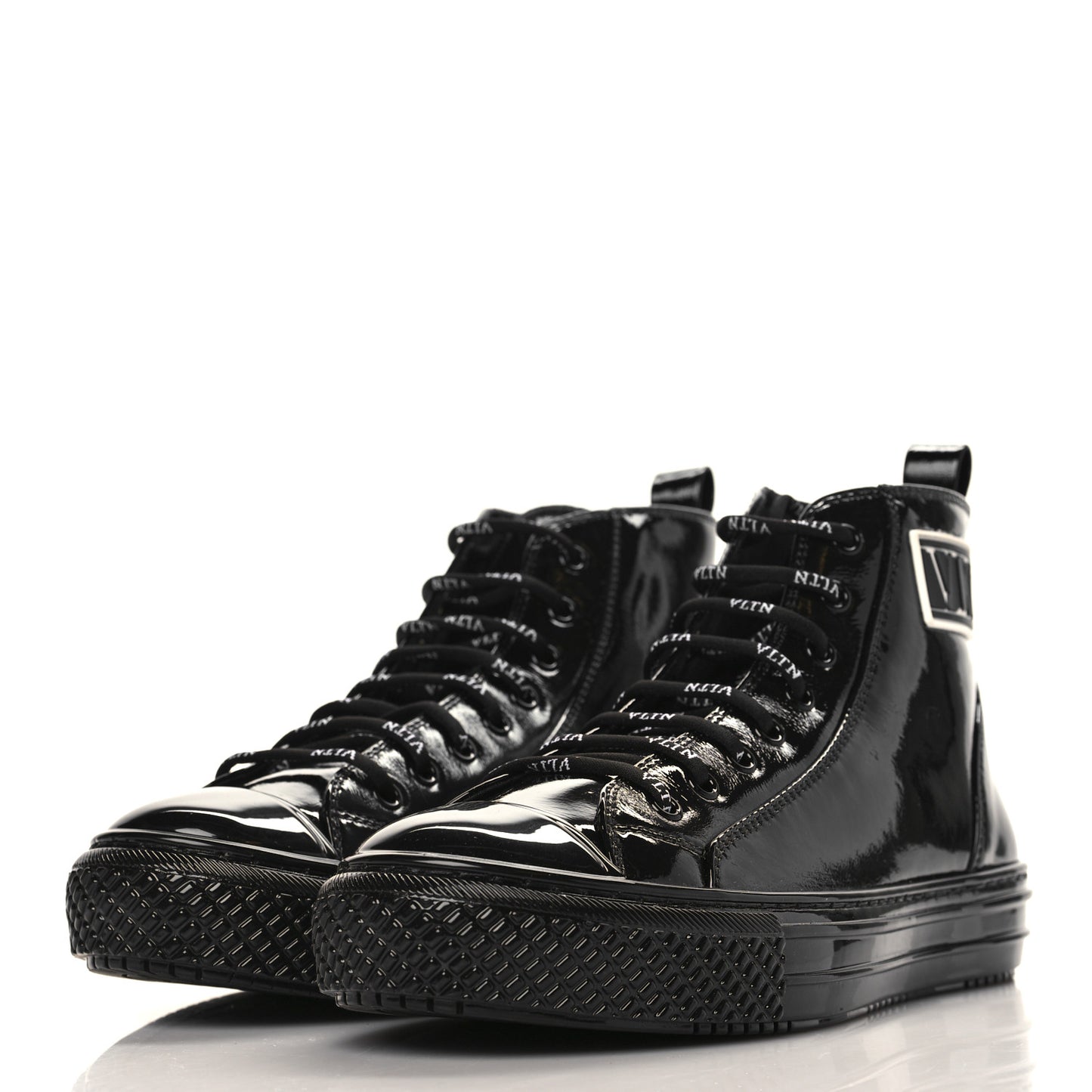 Patent Calfskin Womens VLTN High Top Sneakers 38 Black