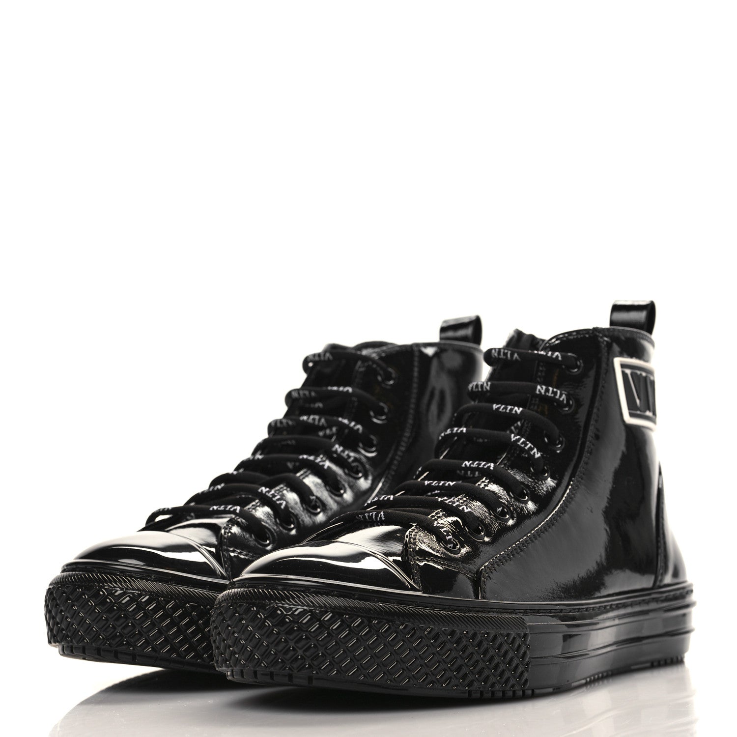 Valentino Garavani Patent Calfskin Womens VLTN High Top Sneakers 38 Black 3 of 9