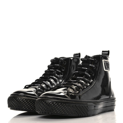Valentino Garavani Patent Calfskin Womens VLTN High Top Sneakers 38 Black 3 of 9