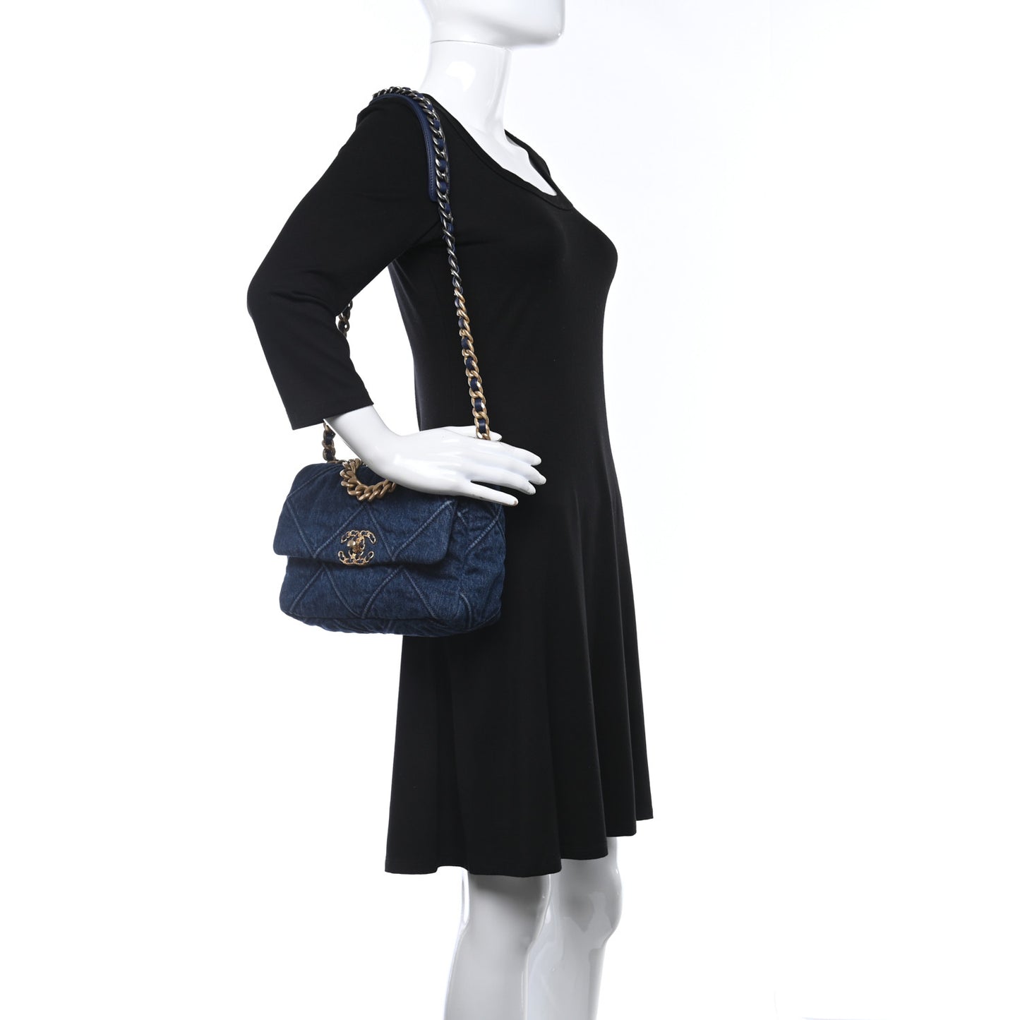 Denim Quilted Medium Chanel 19 Flap Blue