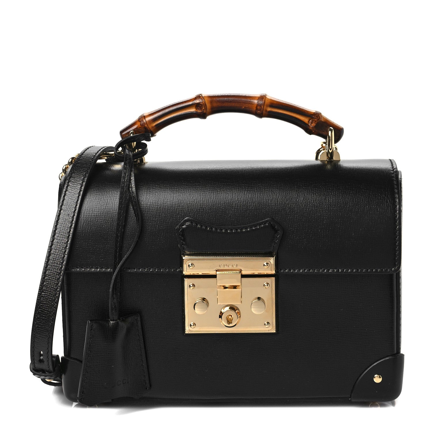 Gucci Calfskin Small Padlock Bamboo Shoulder Bag Black 1 of 7