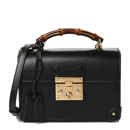 Gucci Calfskin Small Padlock Bamboo Shoulder Bag Black 1 of 7