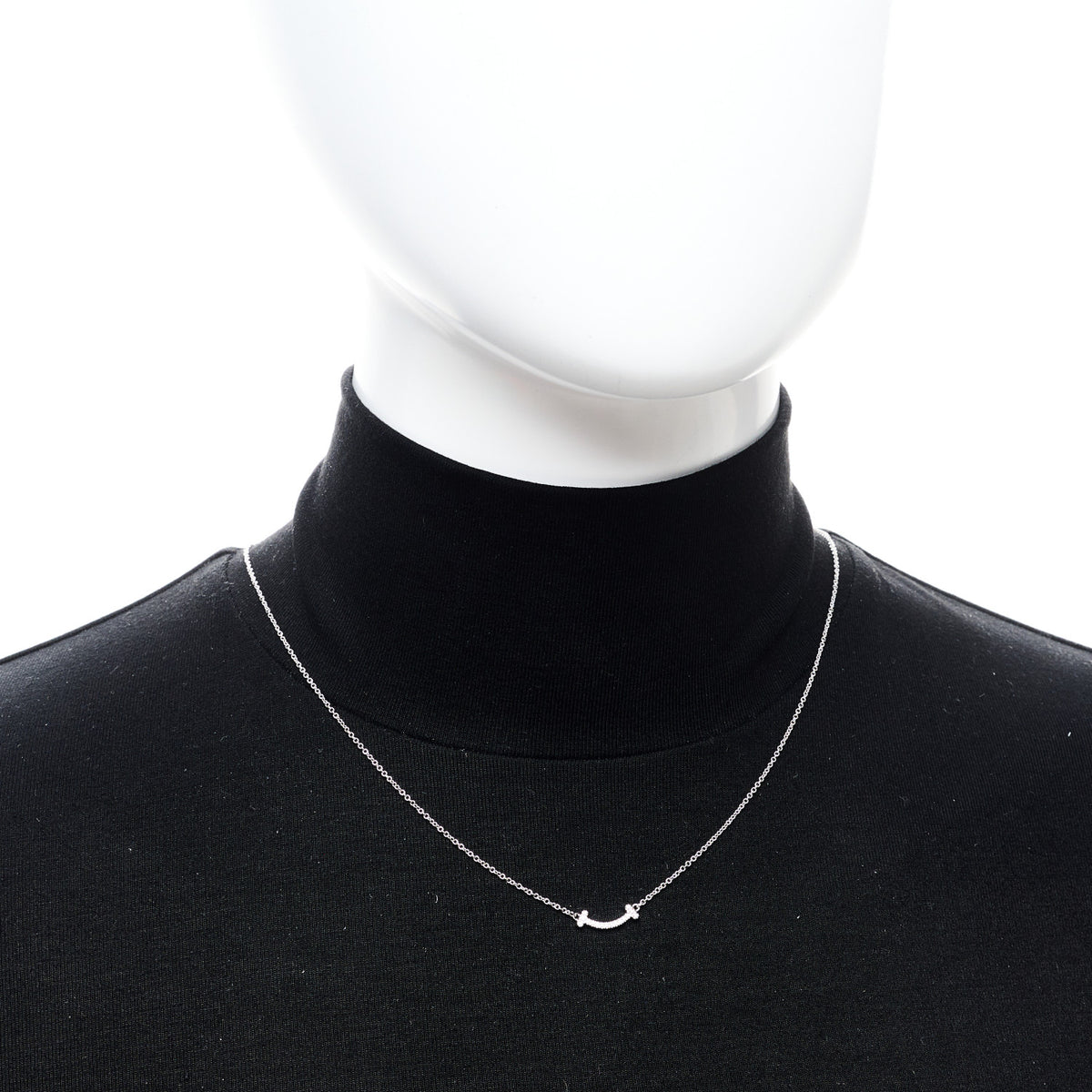 18K White Gold Diamond Mini T Smile Pendant Necklace