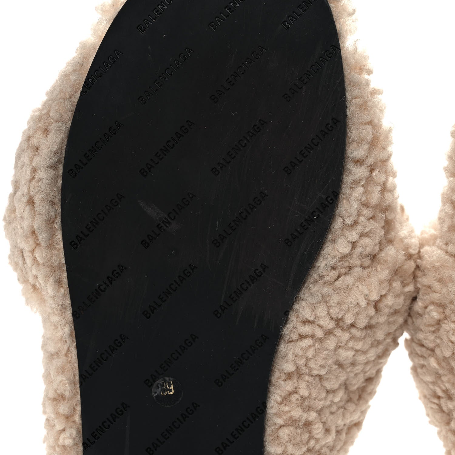 Balenciaga Faux Shearling Drapy Slide Sandals 39 Beige 7 of 7