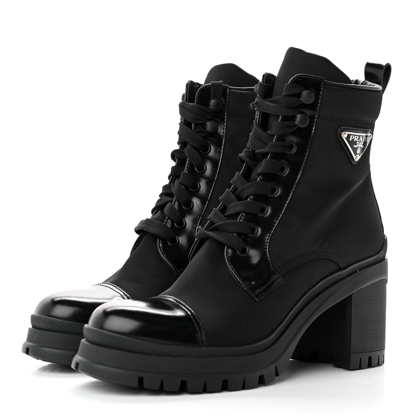 Spazzolato Re-Nylon Metal Triangle Logo Lace Up 55mm Ankle Boots 39.5 Black