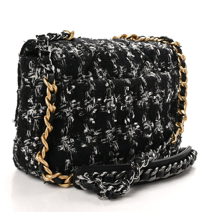 Chanel Tweed Quilted Medium Chanel 19 Flap Black Silver Ecru 3 of 10