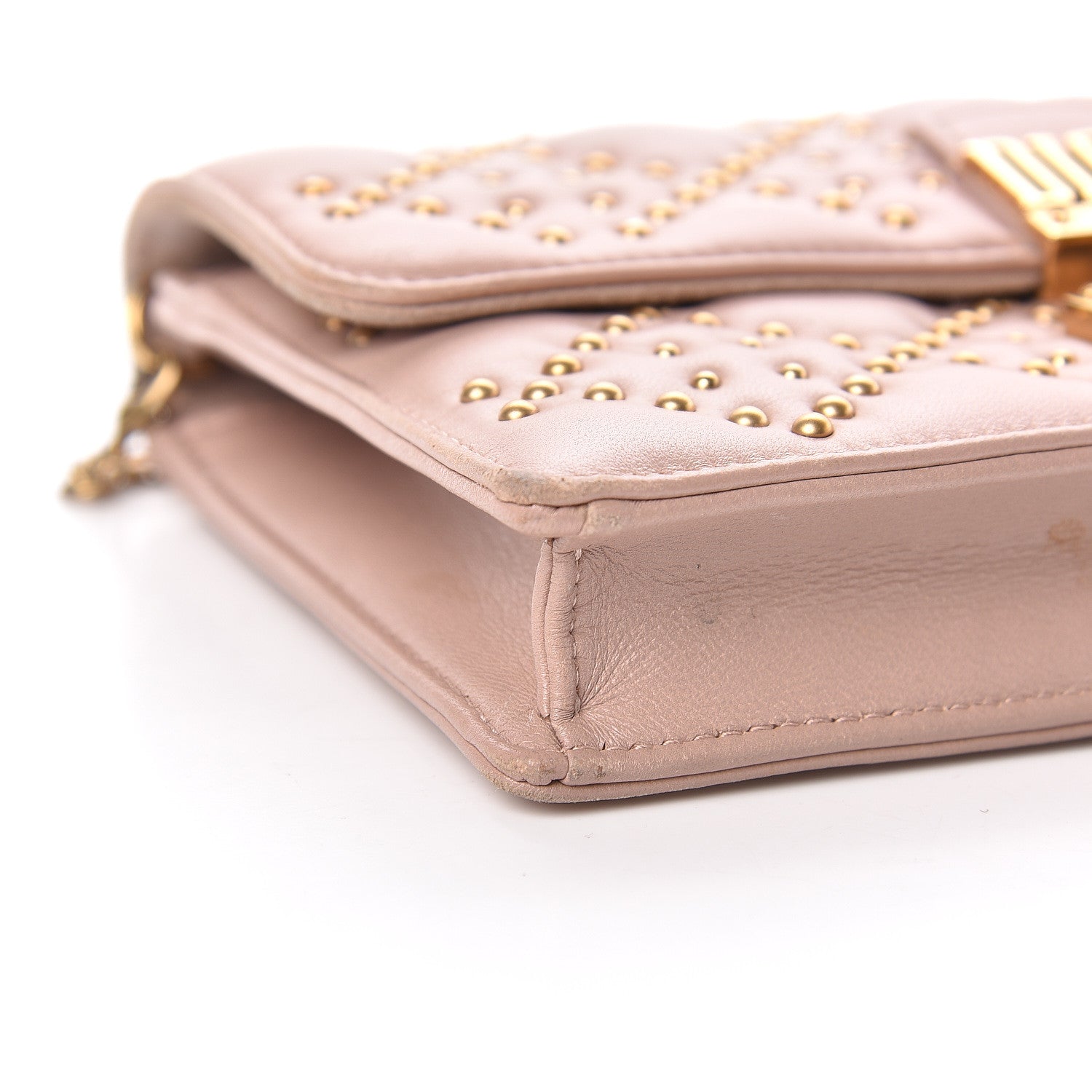 Christian Dior Lambskin Cannage Studded Dioraddict Wallet on Chain Clutch Nude 9 of 11