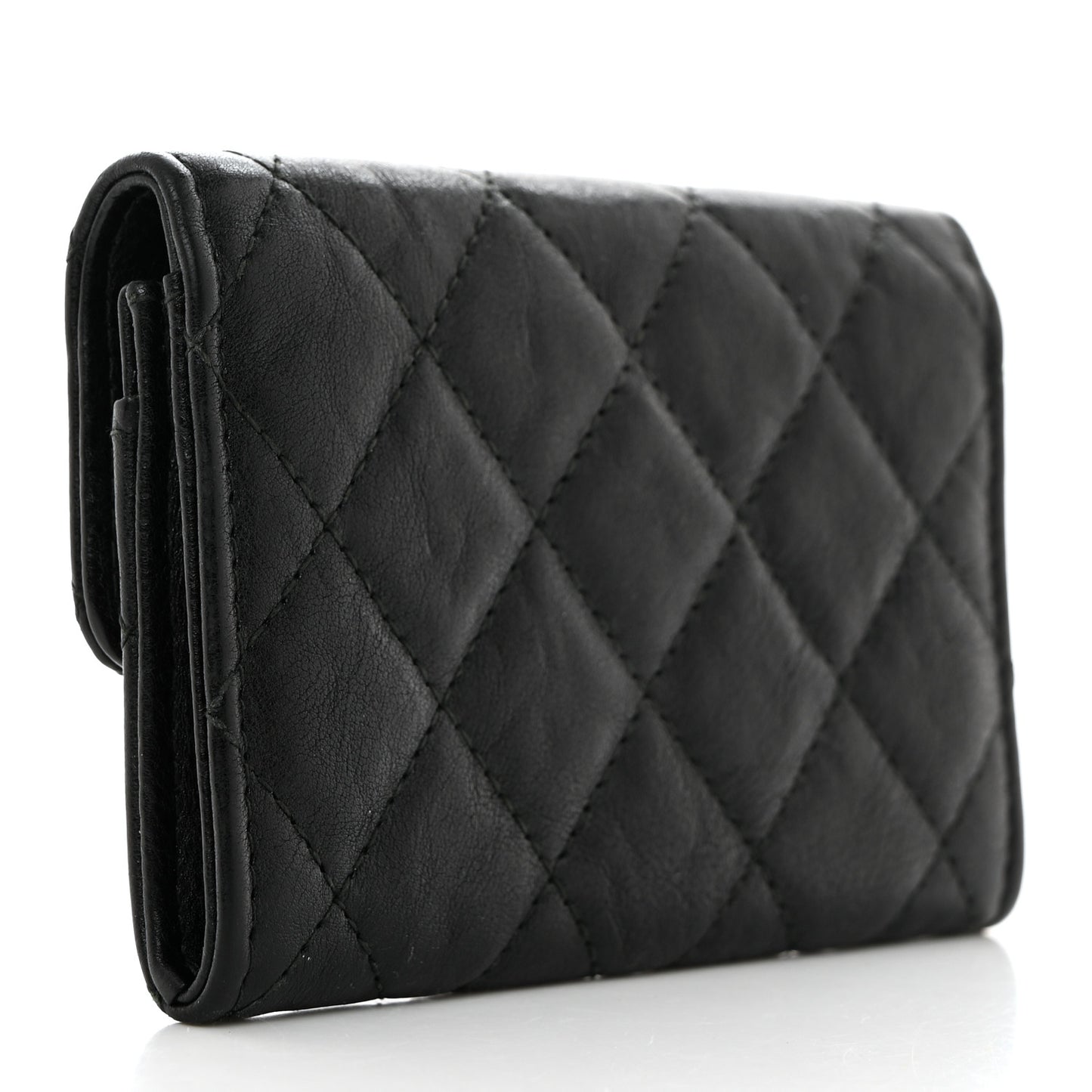 Crumpled Calfskin Quilted Flap Card Holder Wallet So Black