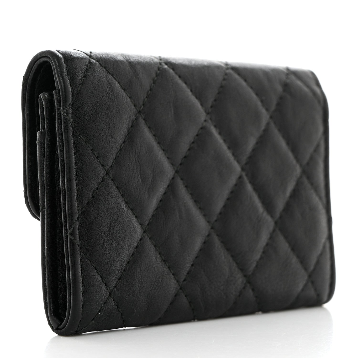 Chanel Crumpled Calfskin Quilted Flap Card Holder Wallet So Black 3 of 10