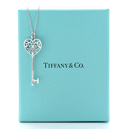 Tiffany 18K White Gold Diamond Enchant Heart Key Pendant Necklace 6 of 6