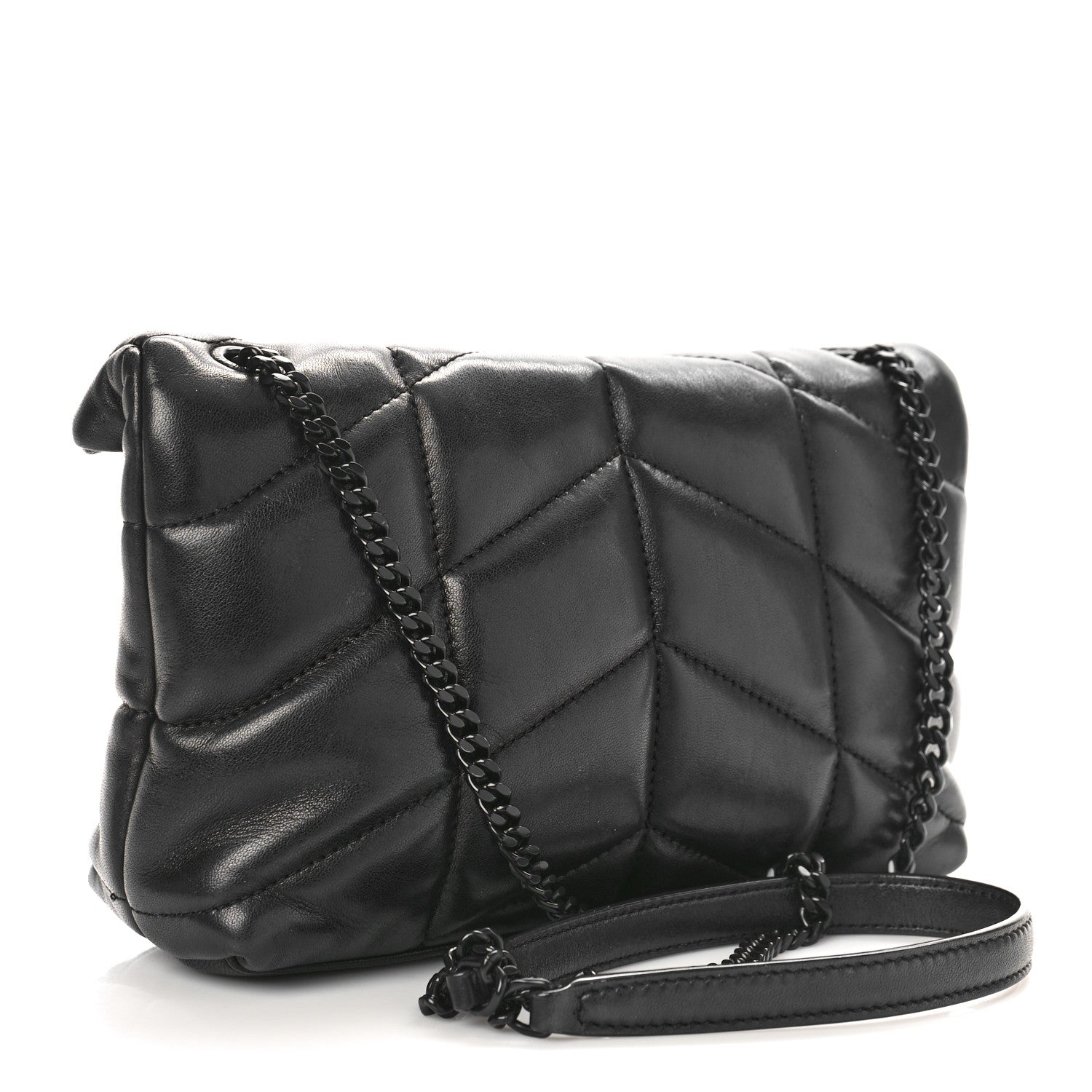 Saint Laurent Lambskin Quilted Toy Loulou Puffer Monogram Monochrome Chain Satchel Black 3 of 10