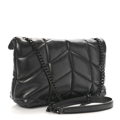 Saint Laurent Lambskin Quilted Toy Loulou Puffer Monogram Monochrome Chain Satchel Black 3 of 10