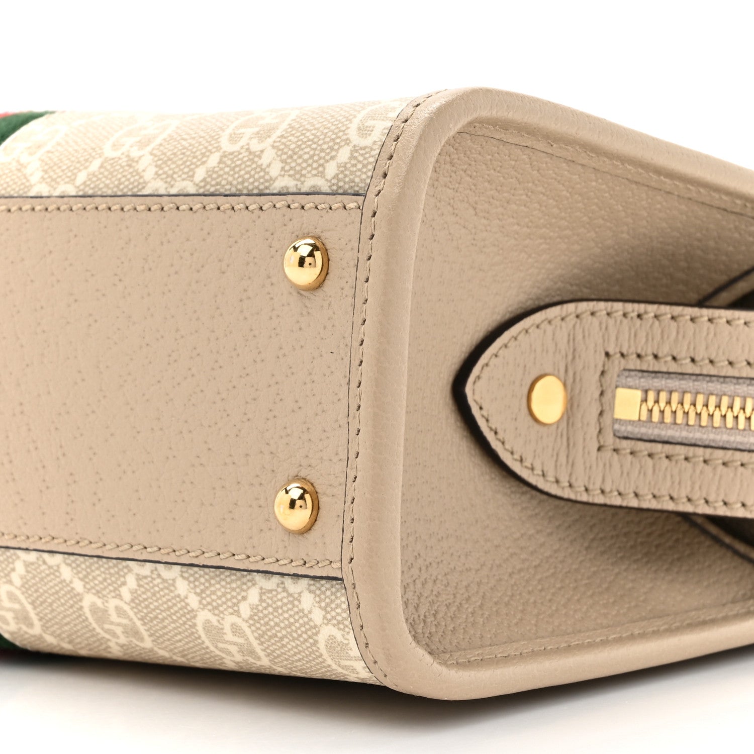 Gucci GG Supreme Monogram Textured Dollar Calfskin Web Small Ophidia Slip Handle Tote Beige Mystic White Oatmeal 9 of 11