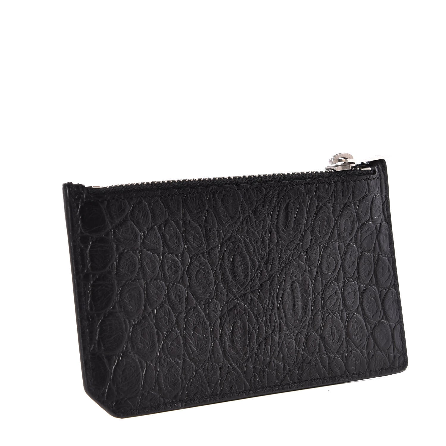 Saint Laurent Calfskin Crocodile Embossed 5 Fragments Zip Card Case Black 2 of 8