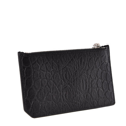 Saint Laurent Calfskin Crocodile Embossed 5 Fragments Zip Card Case Black 2 of 8
