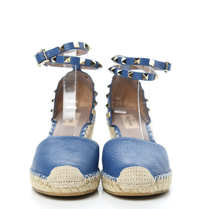 Valentino Garavani Grained Calfskin Rockstud Ankle Wrap Espadrille 15/85mm Wedges 39 Baltique 2 of 8