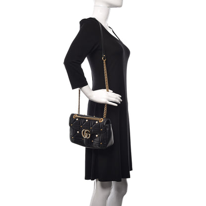Gucci Calfskin Matelasse Studded Small Pearly GG Marmont Shoulder Bag Black 2 of 13