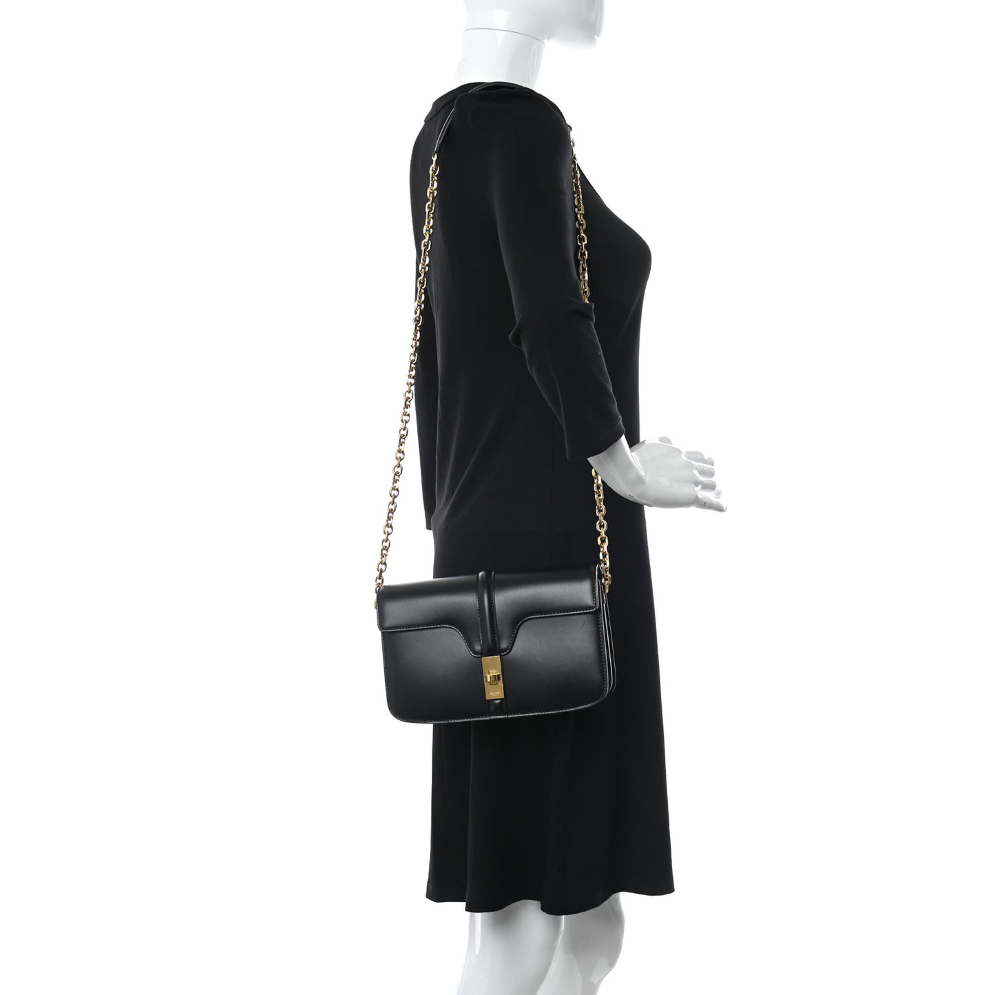 Satinated Calfskin 16 Chain Bag Black