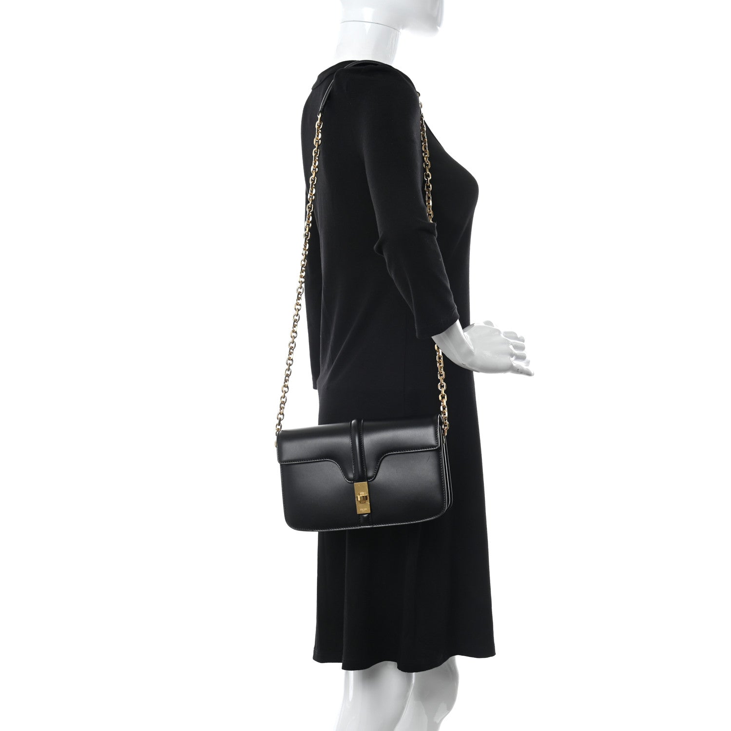 Celine Satinated Calfskin 16 Chain Bag Black 2 of 11