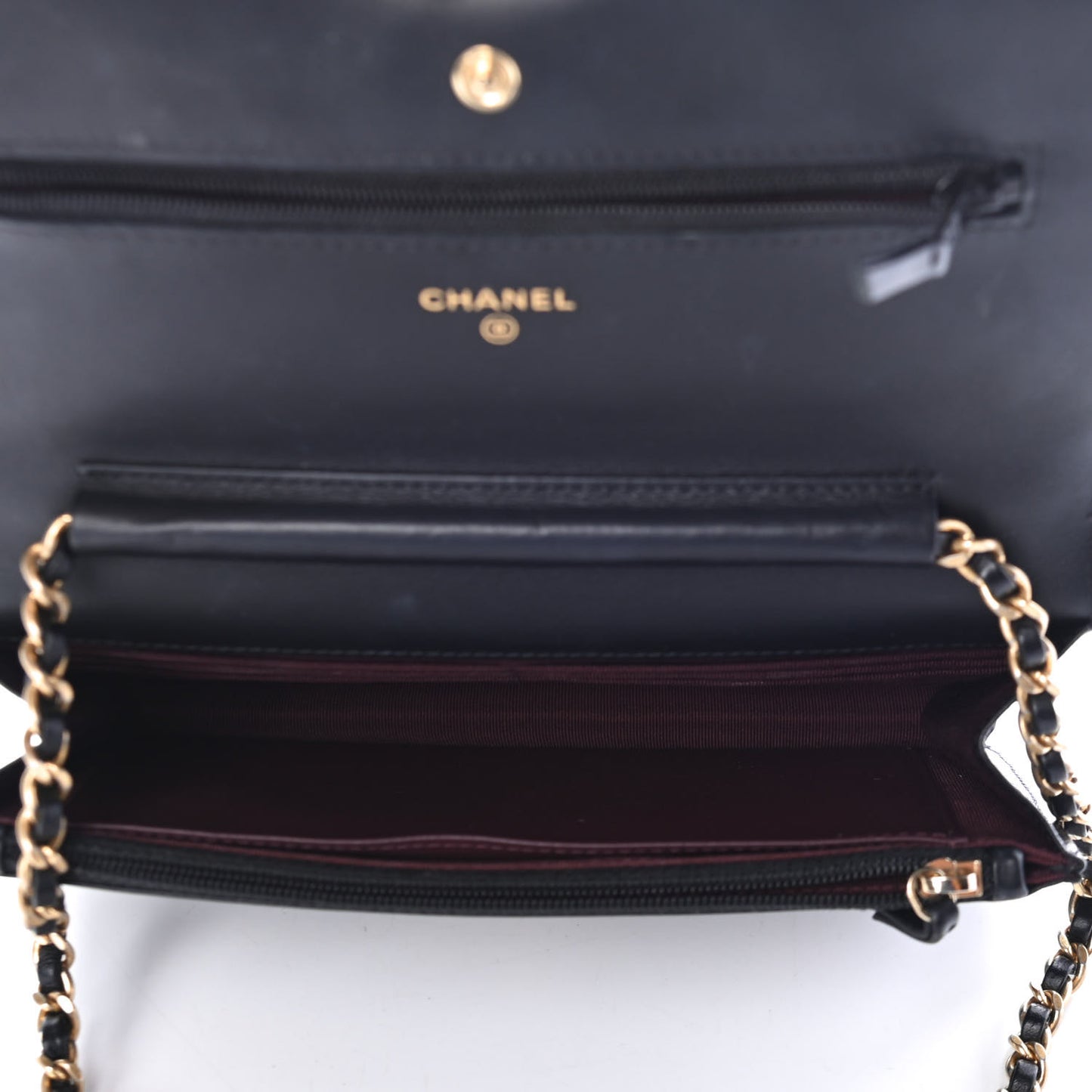 Aged Calfskin Quilted Lucky Charms 2.55 Reissue Wallet On Chain WOC Black