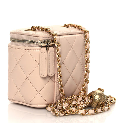 Chanel Lambskin Quilted Pearl Crush Mini Vanity Case With Chain Light Beige 3 of 11