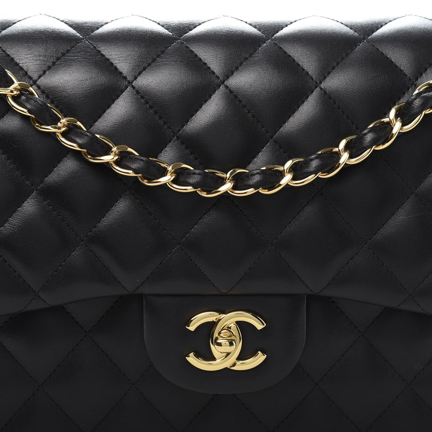 Lambskin Quilted Jumbo Double Flap Black