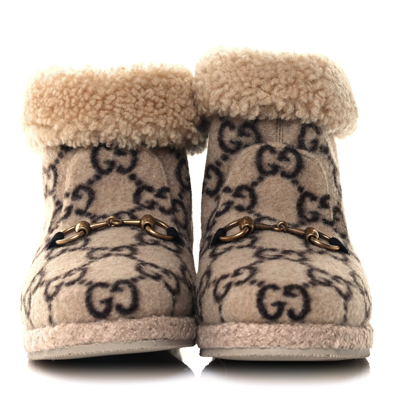 Gucci Covered Wool GG Monogram Womens Fria Horsebit Ankle Boots 39.5 Beige Ebony Butterscotch 2 of 11