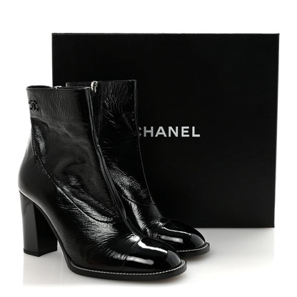 Chanel Shiny Calfskin Patent Cap Toe CC Short Boots 38.5 Black 19 of 20