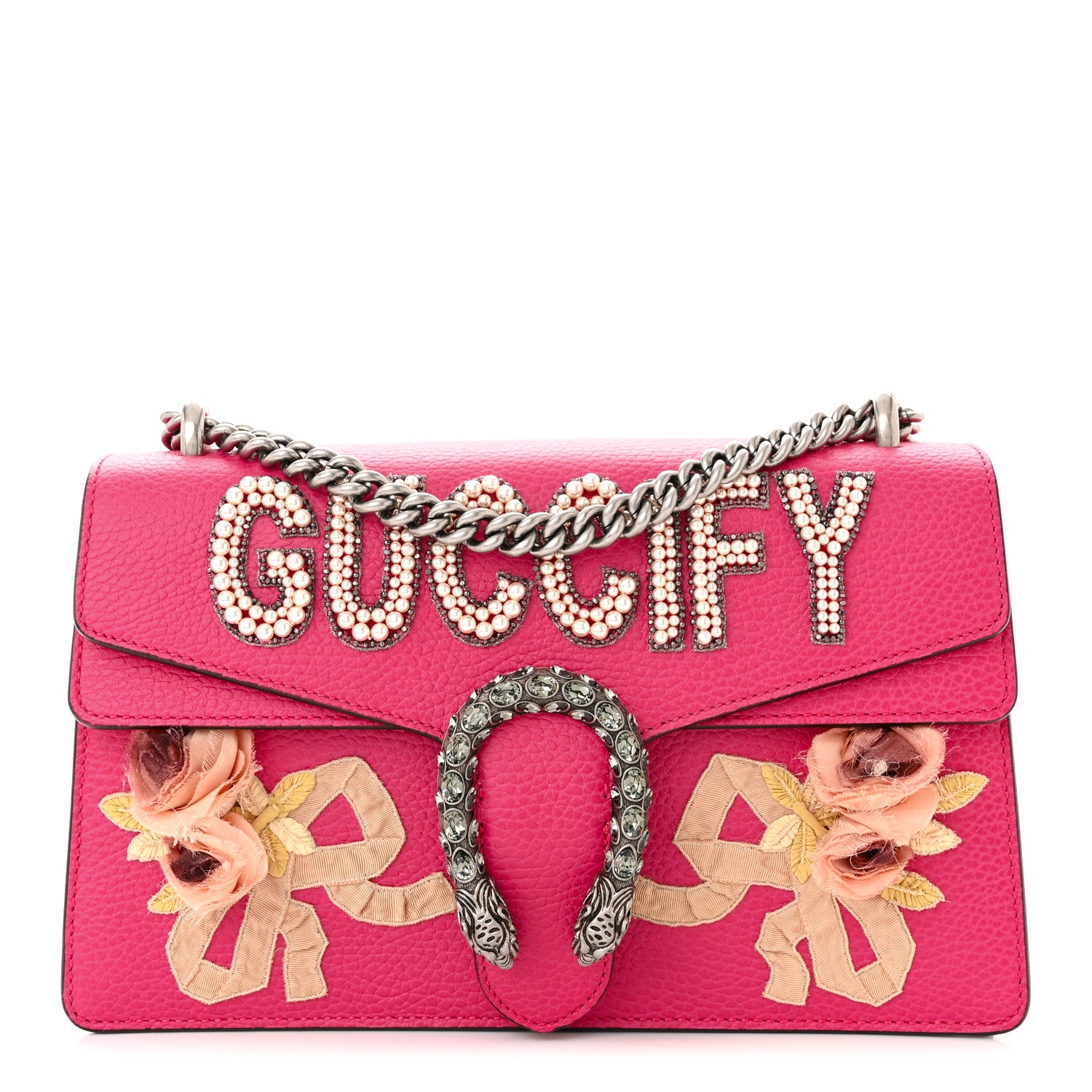 Gucci Pebbled Calfskin Embellished Guccify Small Dionysus Shoulder Bag Rosa 1 of 11