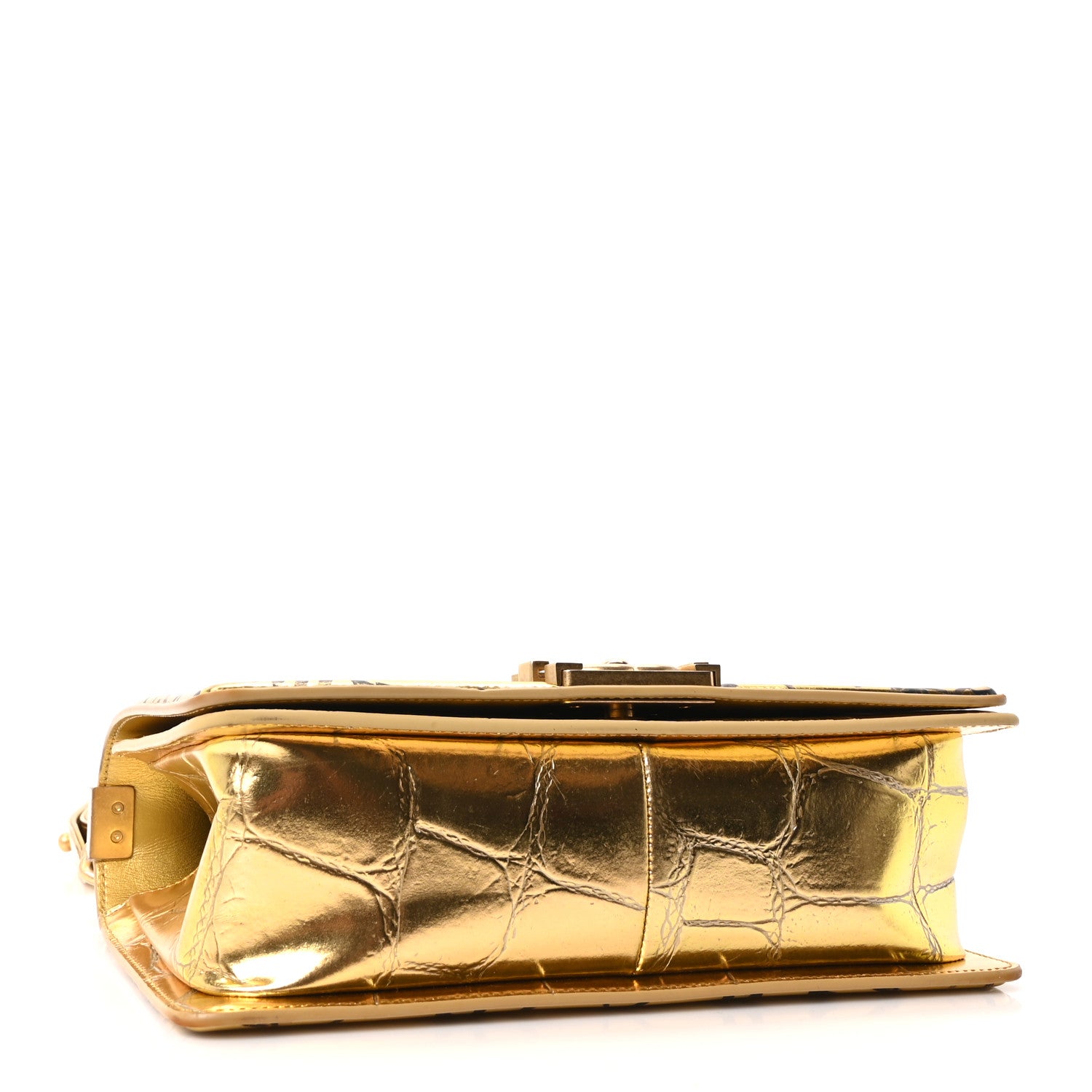 Chanel Metallic Calfskin Crocodile Embossed Graffiti Medium Cocodile Boy Flap Gold 4 of 10