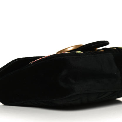 Gucci Velvet Matelasse Loved Embroidered Medium GG Marmont Shoulder Bag Black 10 of 15