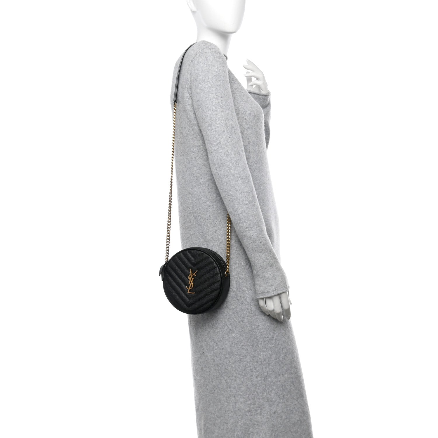 Saint Laurent Grain De Poudre Matelasse Chevron Quilted Round Vinyle Camera Bag Black 2 of 12