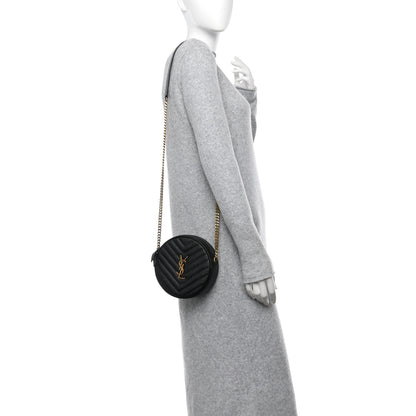 Saint Laurent Grain De Poudre Matelasse Chevron Quilted Round Vinyle Camera Bag Black 2 of 12