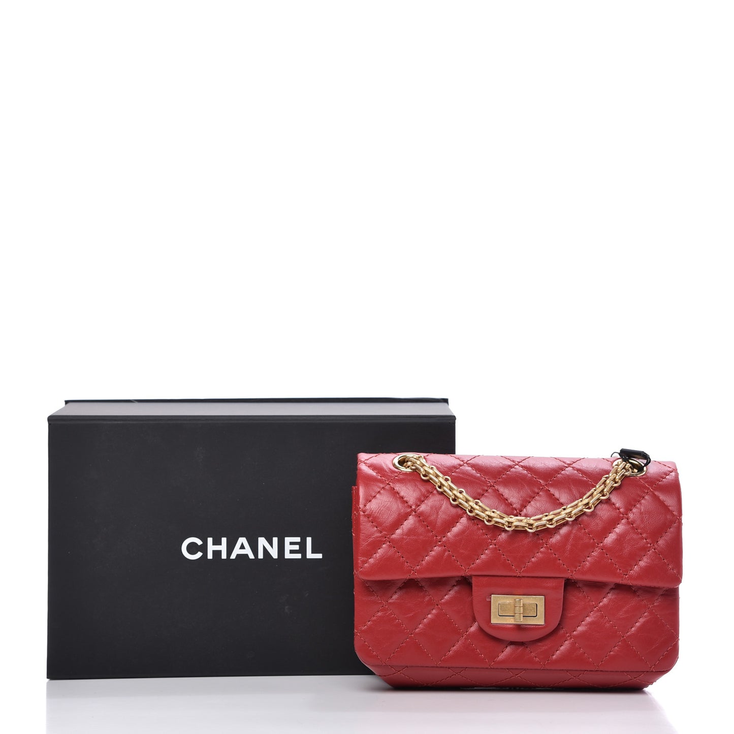 Aged Calfskin Quilted 2.55 Reissue Mini Flap Red