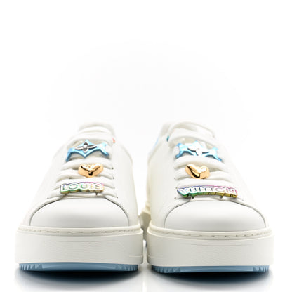 Louis Vuitton Lambskin Embossed Monogram Time Out Sneakers 41 White Blue 2 of 10