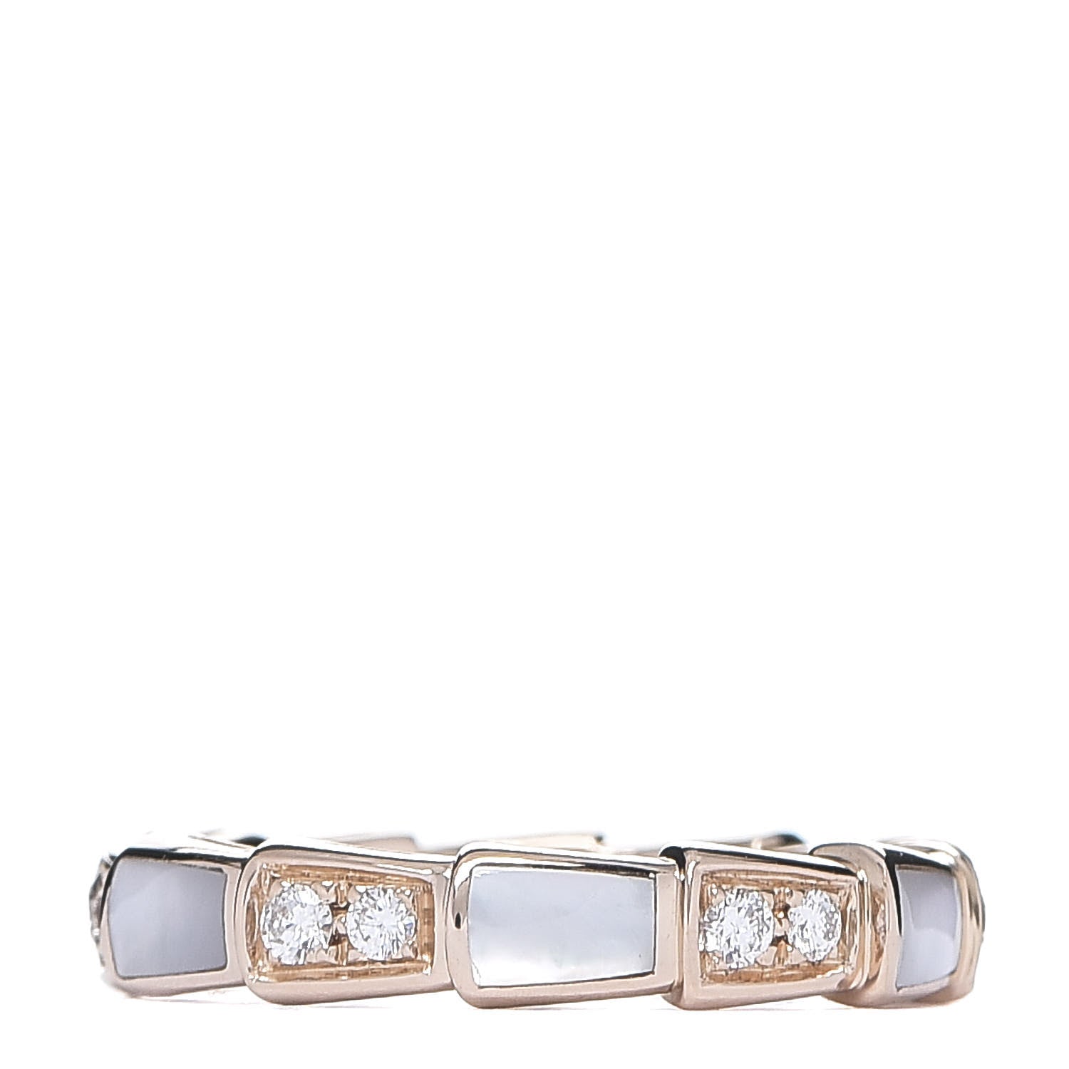 Bulgari 18K Rose Gold Diamond Mother of Pearl 4mm Serpenti Viper Band Ring 47 4 1 of 6